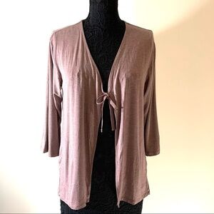 LOGO Lori Goldstein Heathered Mauve Tie Front Kimono